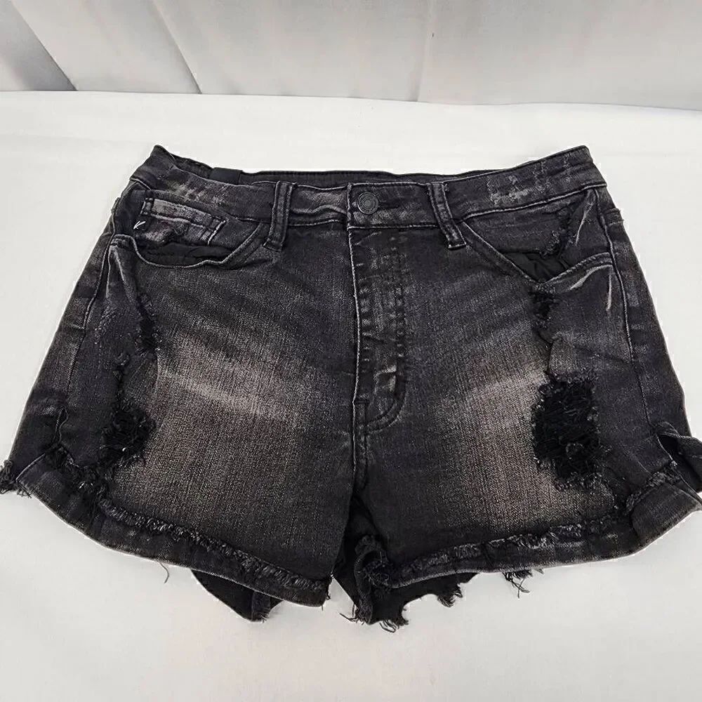 Kancan Black Denim Distressed Jean Shorts Size 9 Style Kc11142